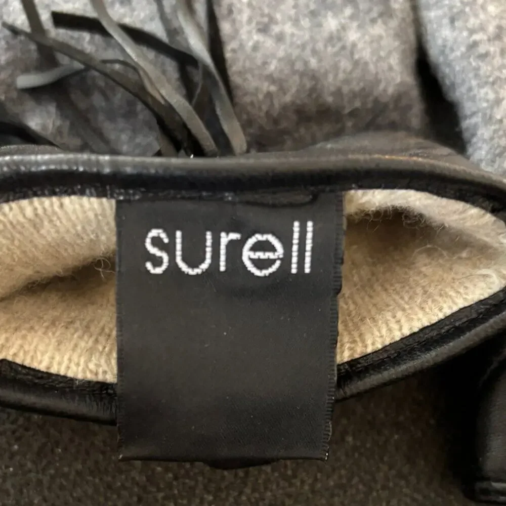 NEW SURELL 100% Wool Gloves Genuine Leather Trim Bow Fringe Wool lined